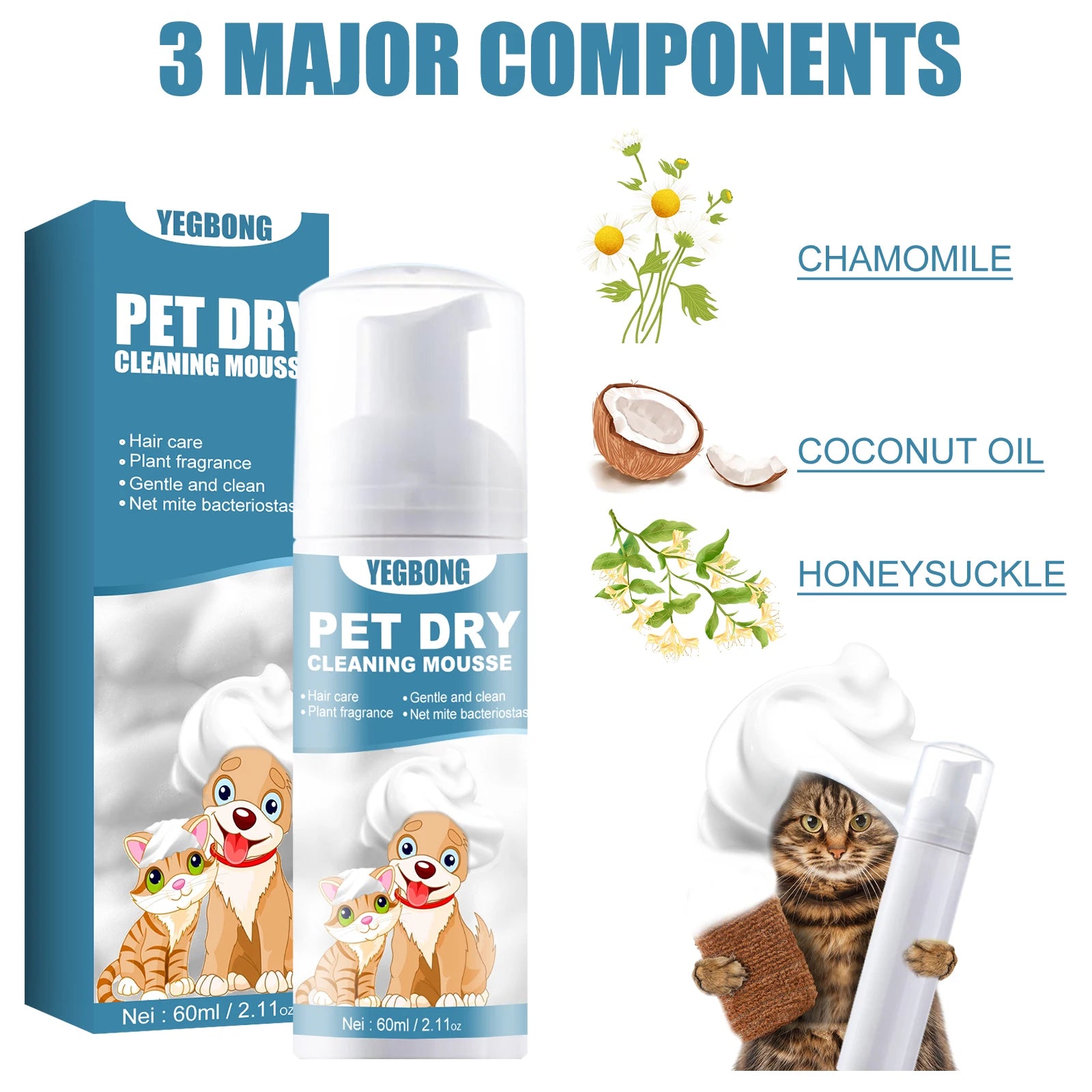 60ml Pet Dry Cleaning Agent Deodorizing Shampoo Waterless