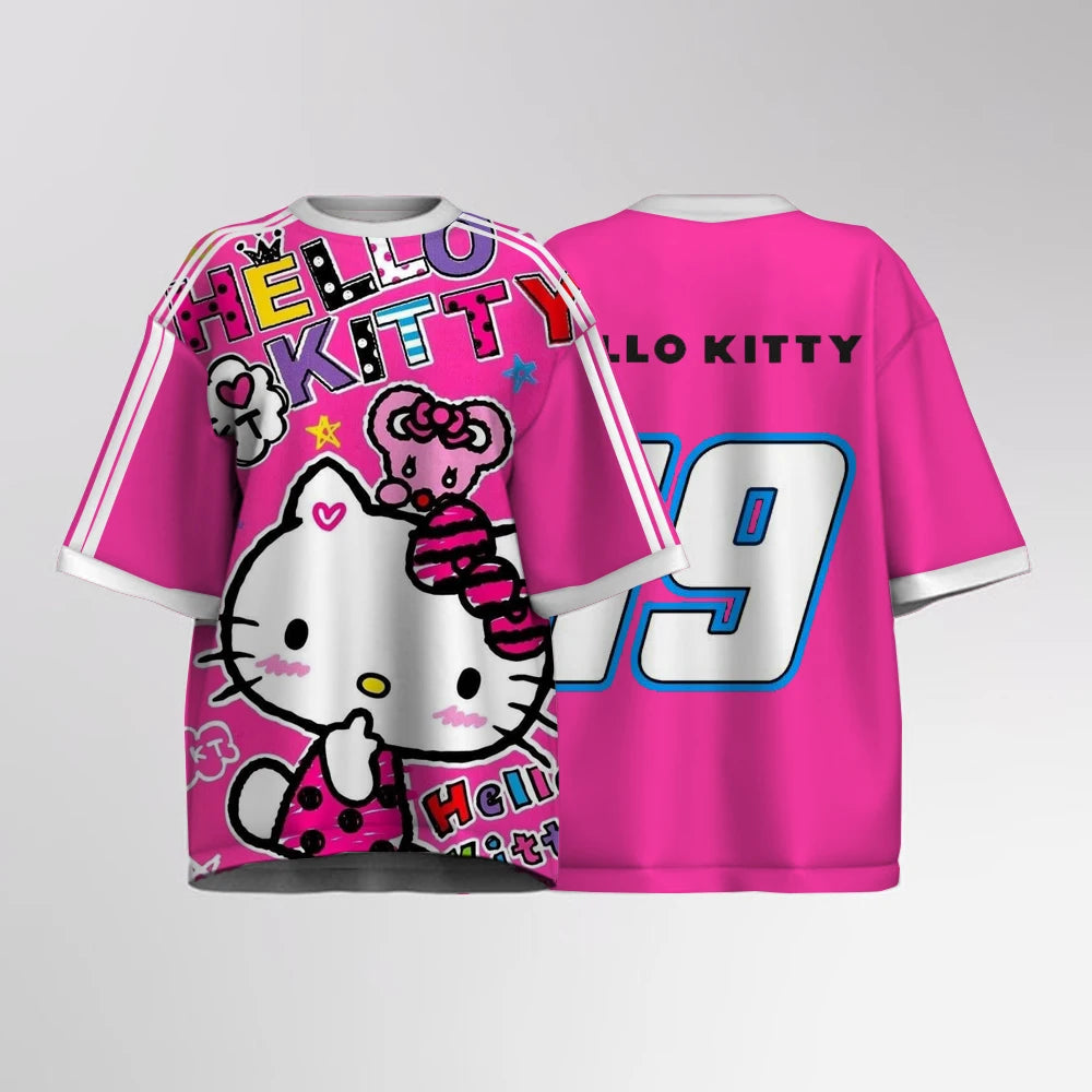 Women's  Oversized Hello Kitty Printed Short Sleeved T-shirt Top, Streetwear