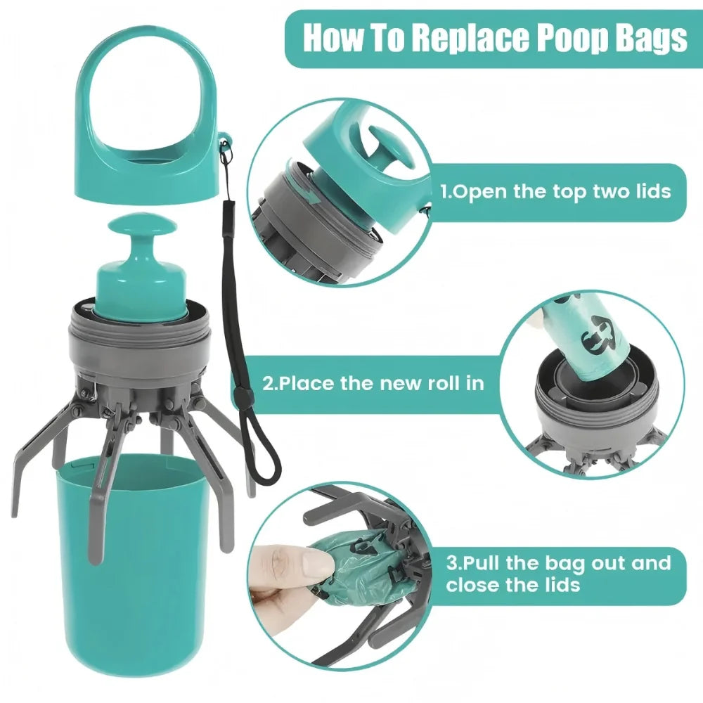 Portable Dog Poop Scooper with Leak-Proof Bag Dispenser