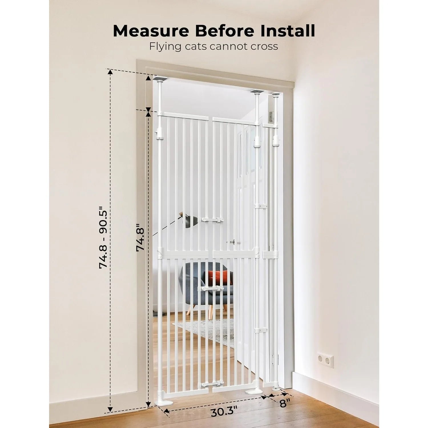Tall Cat Gate for Doorway: Mount No Wall Drilling