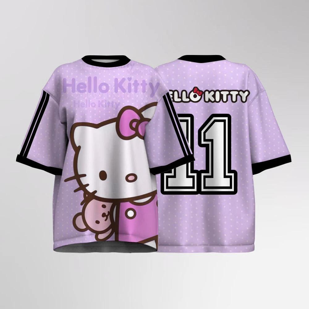 Women's  Oversized Hello Kitty Printed Short Sleeved T-shirt Top, Streetwear