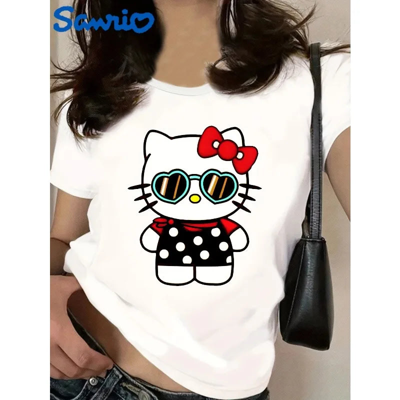 Cartoon Hello Kitty Print, Loose and Quick Drying Women's Casual T-shirt