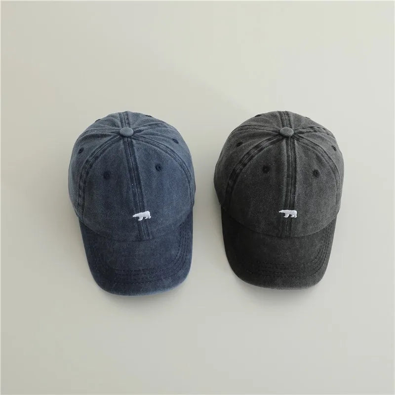 New Baby Embroidery Bear Denim  Children Casual Caps