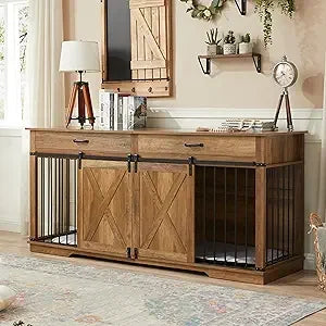 72.5" Double Dog Crate Furniture for 2 Medium Dogs,
