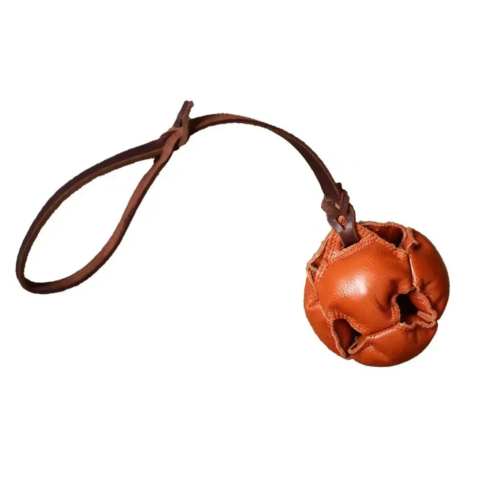 Leather Dog Training Ball Toy Dog Ball Tug Toy, with a Handle