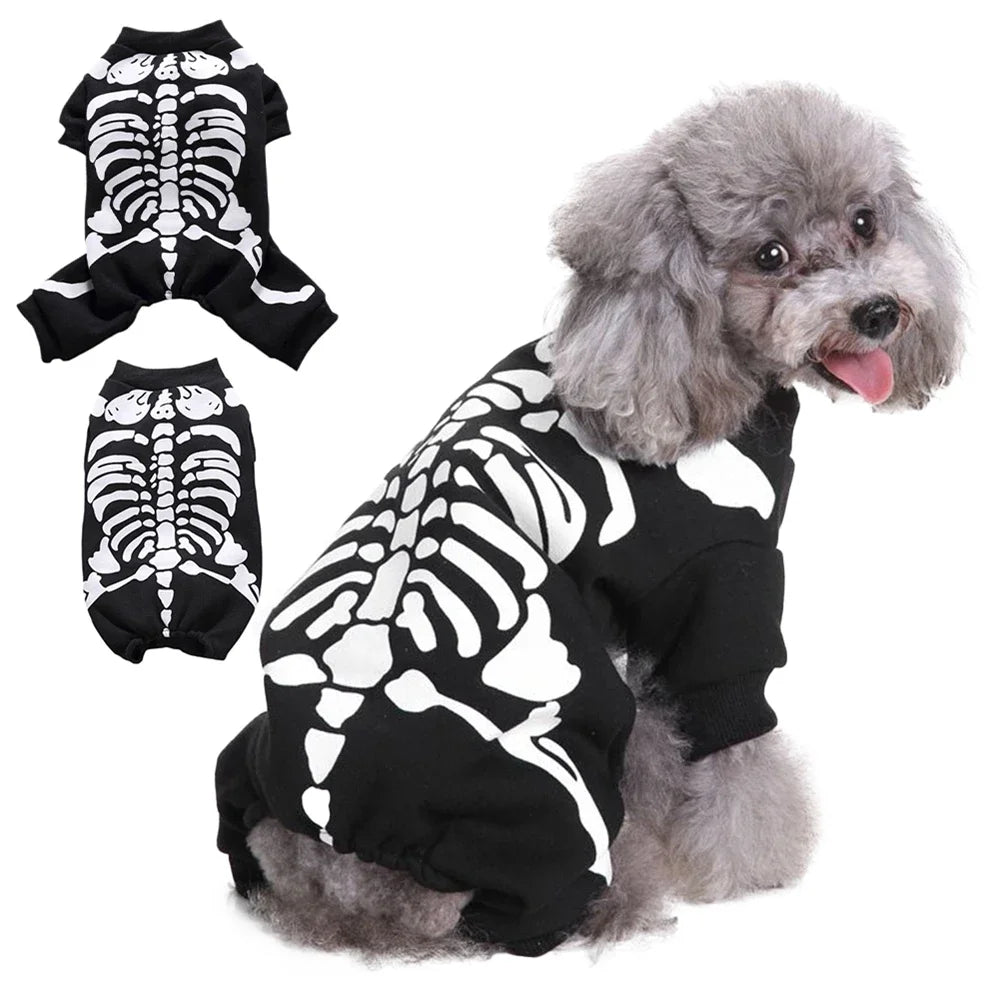 Skeleton Dog Costumes Halloween Pet Clothes Apparel for Puppies Small Medium Dogs Cats Holiday Party DressingUp Clothes