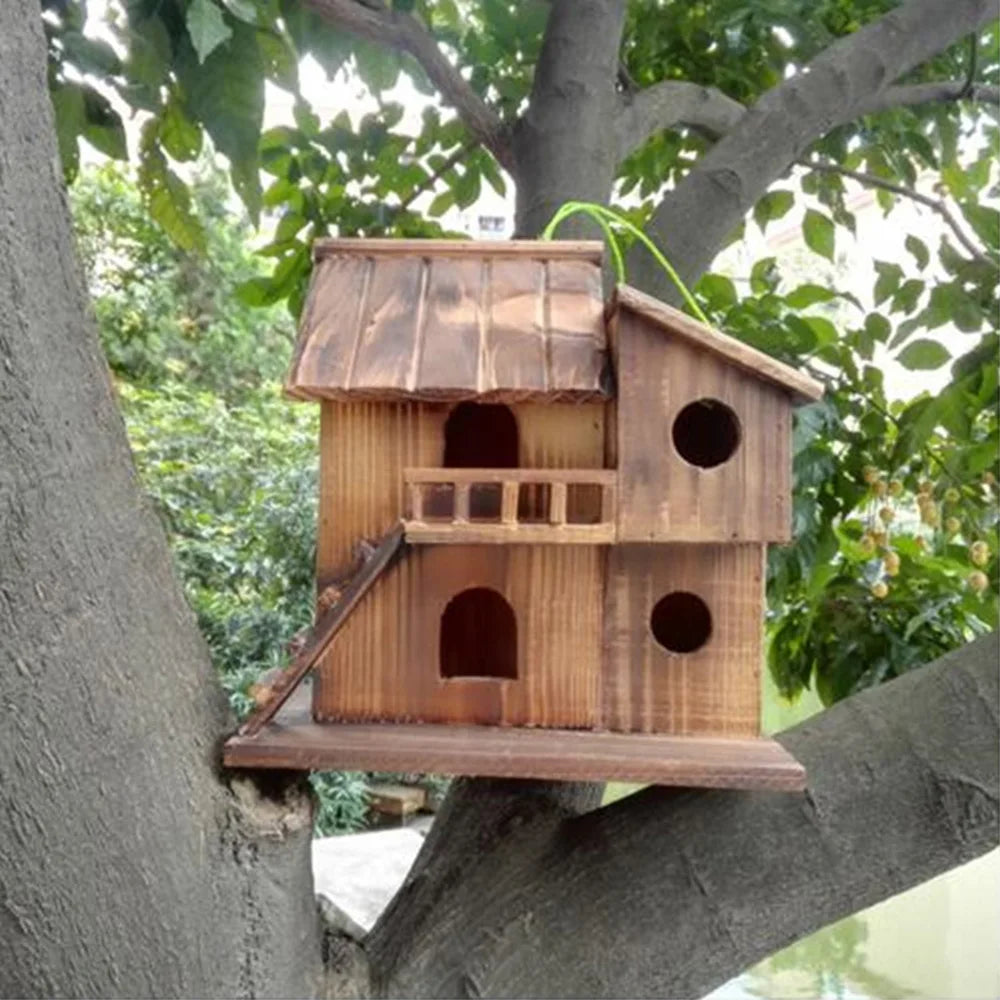 Pet Bird Squirrel Wooden Hanging Cage House Toy Outdoor