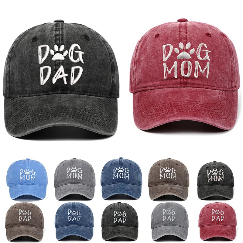 Retro Letter Embroidery  Dog Dad Baseball Caps Washed Streetwear