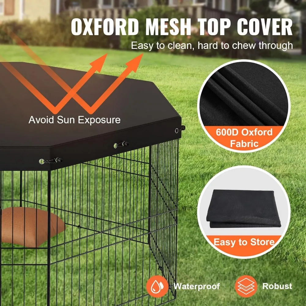Foldable Metal Dog Exercise Pen with Top Cover and Door, 24 Width x 24 Height