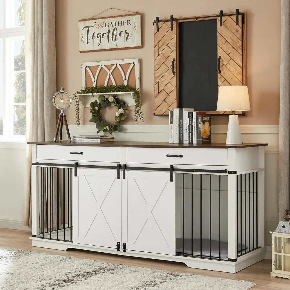 72.5" Double Dog Crate Furniture for 2 Medium Dogs,