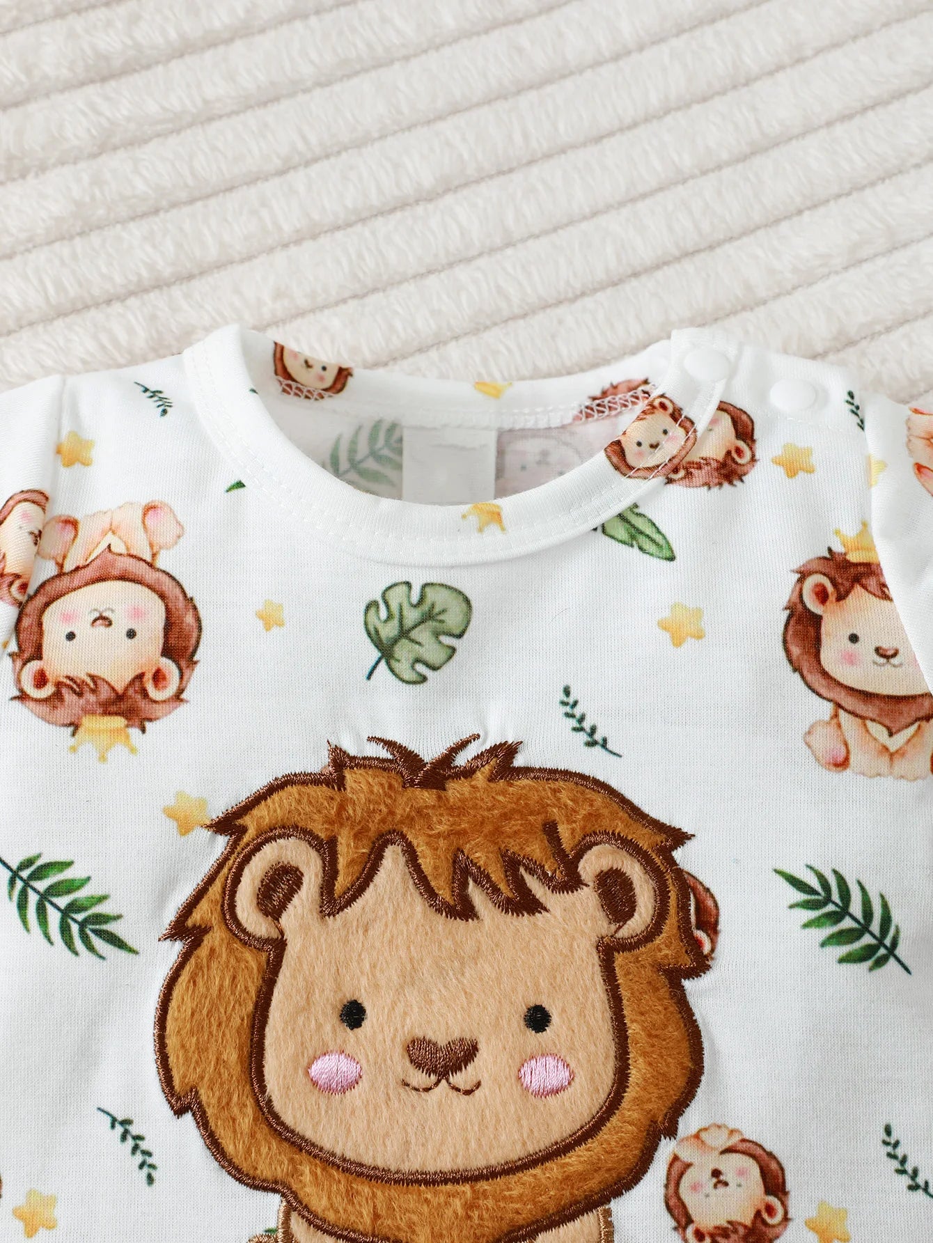 New Baby Boy Casual Cute Cartoon Lion Pattern Round Neck Short Sleeve Hoodie