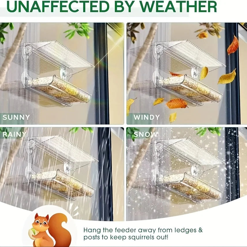 Indestructible Large Window Bird Feeder with Removable Seed & Water Tray