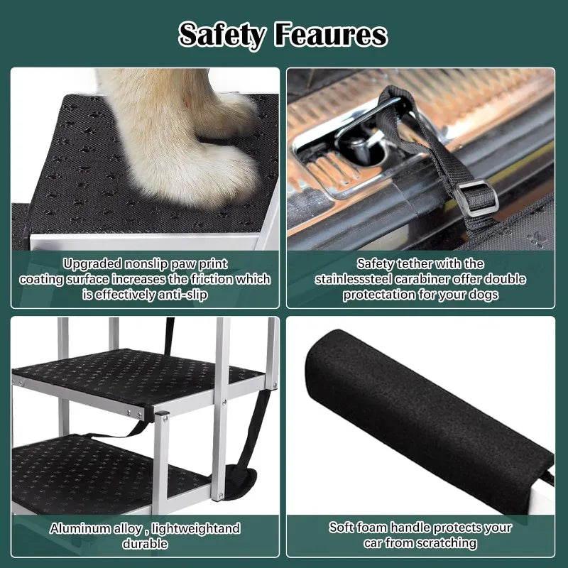 Extra Wide 4-Step Dog Ramp - Lightweight Aluminum Foldable