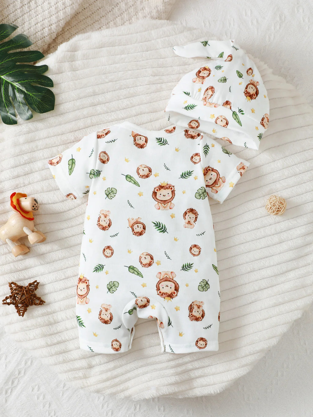 New Baby Boy Casual Cute Cartoon Lion Pattern Round Neck Short Sleeve Hoodie
