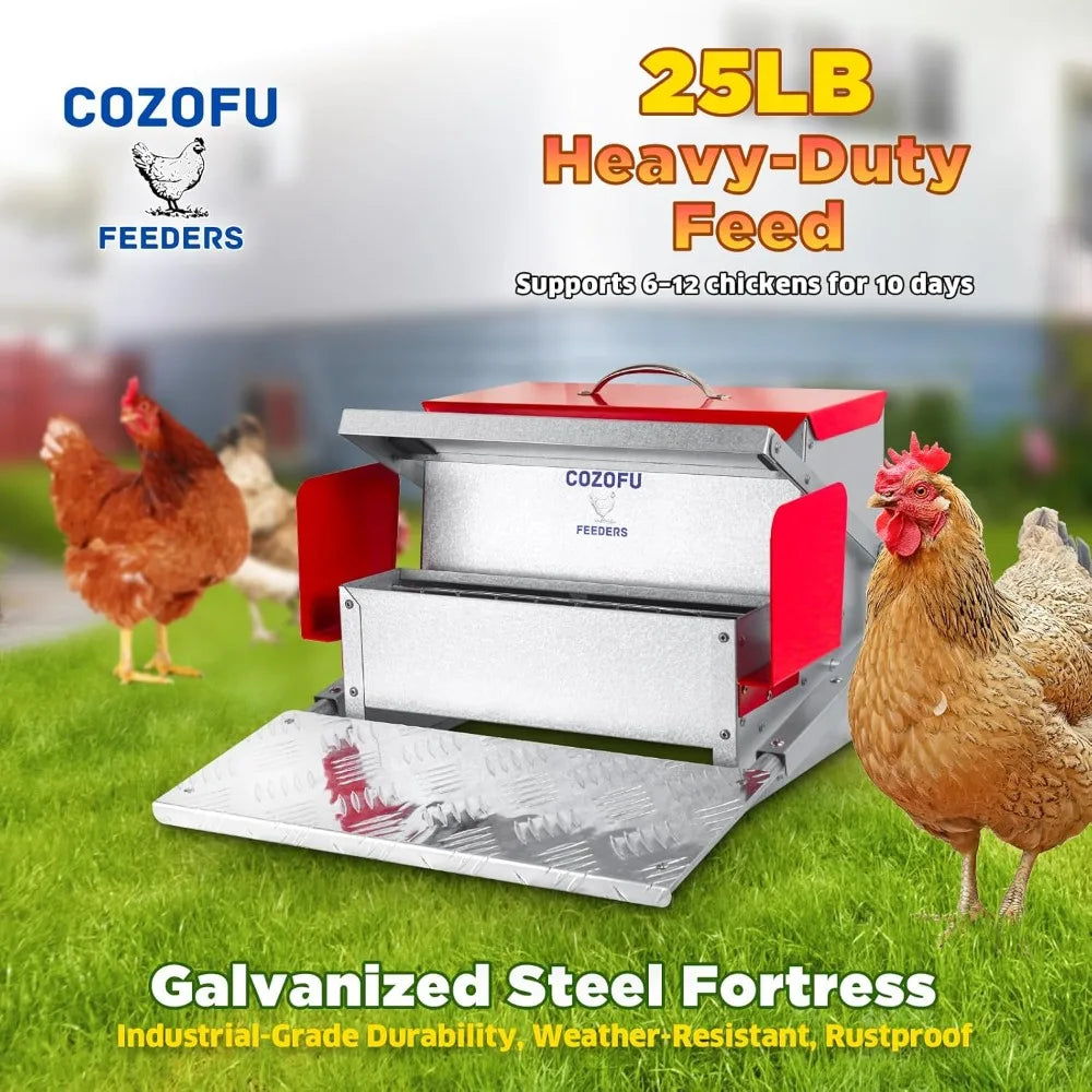 Large Capacity for 6-12 Chickens, Lasts 10 Days (25lb Feed),