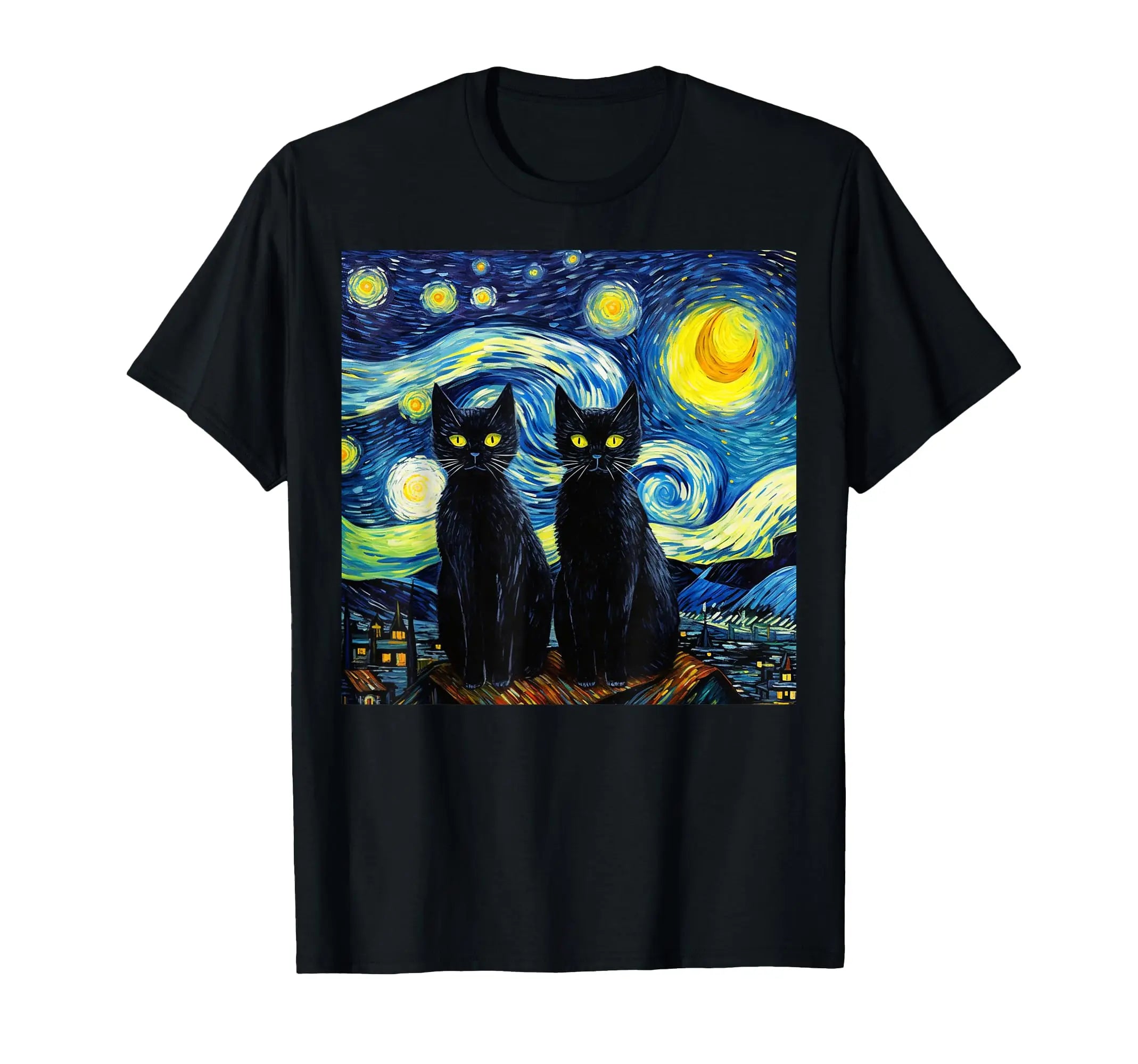 Men Clothing Mens T Shirts Cat Starry Night Van Gogh
